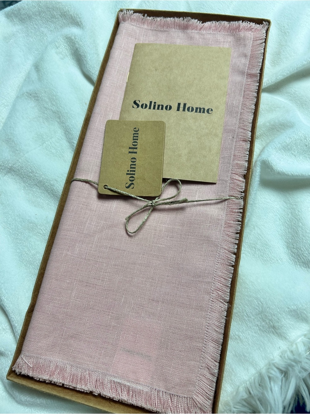 New Solino Misty  pink table runner 14x60 in Long‎ fringe  100 linen